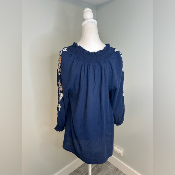 Sundance Cotton Embroidered Peasant Boho Floral Navy Boho Blouse Top Sz  Medium - Picture 6 of 17